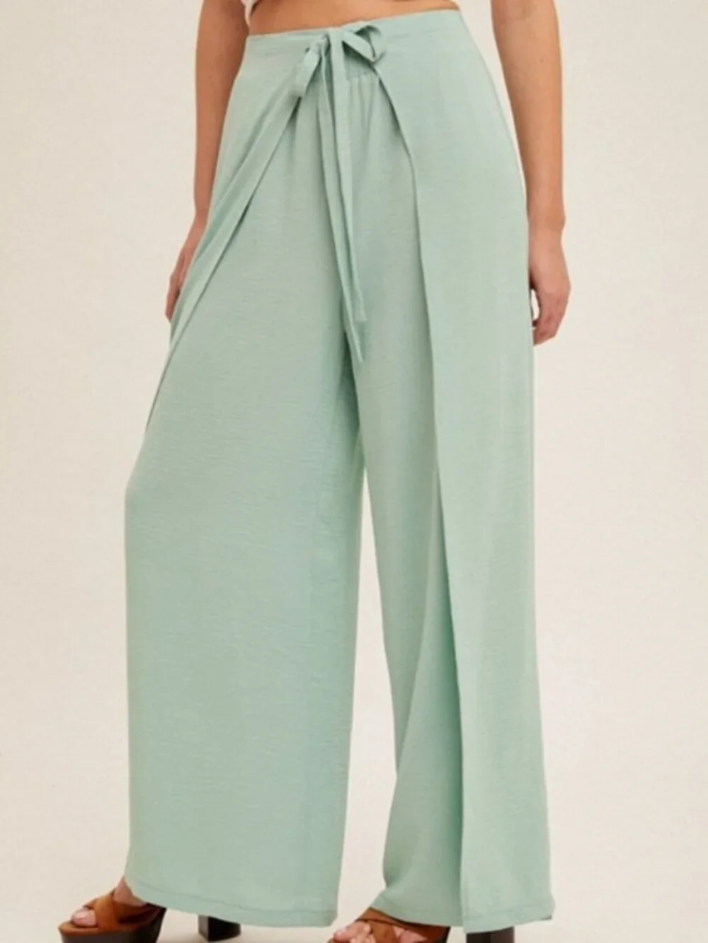 Green Wrap Front Wide Leg Summer Pants Large